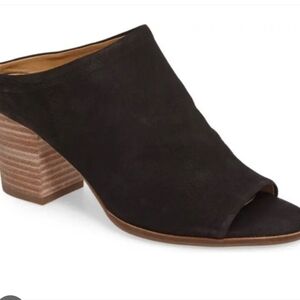 Lucky Brand Women Organza Black Suede Open Toe Mules Heels Sz 9M